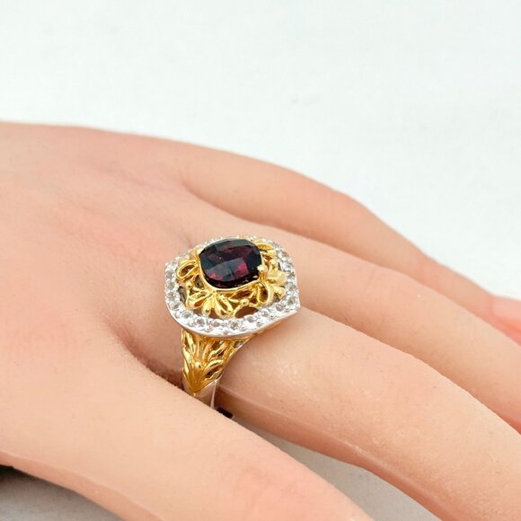 Victoria Wieck Vermeil & Sterling 2.97ct. Garnet & White Sapphire Ring - Size 10 - Picture 10 of 10